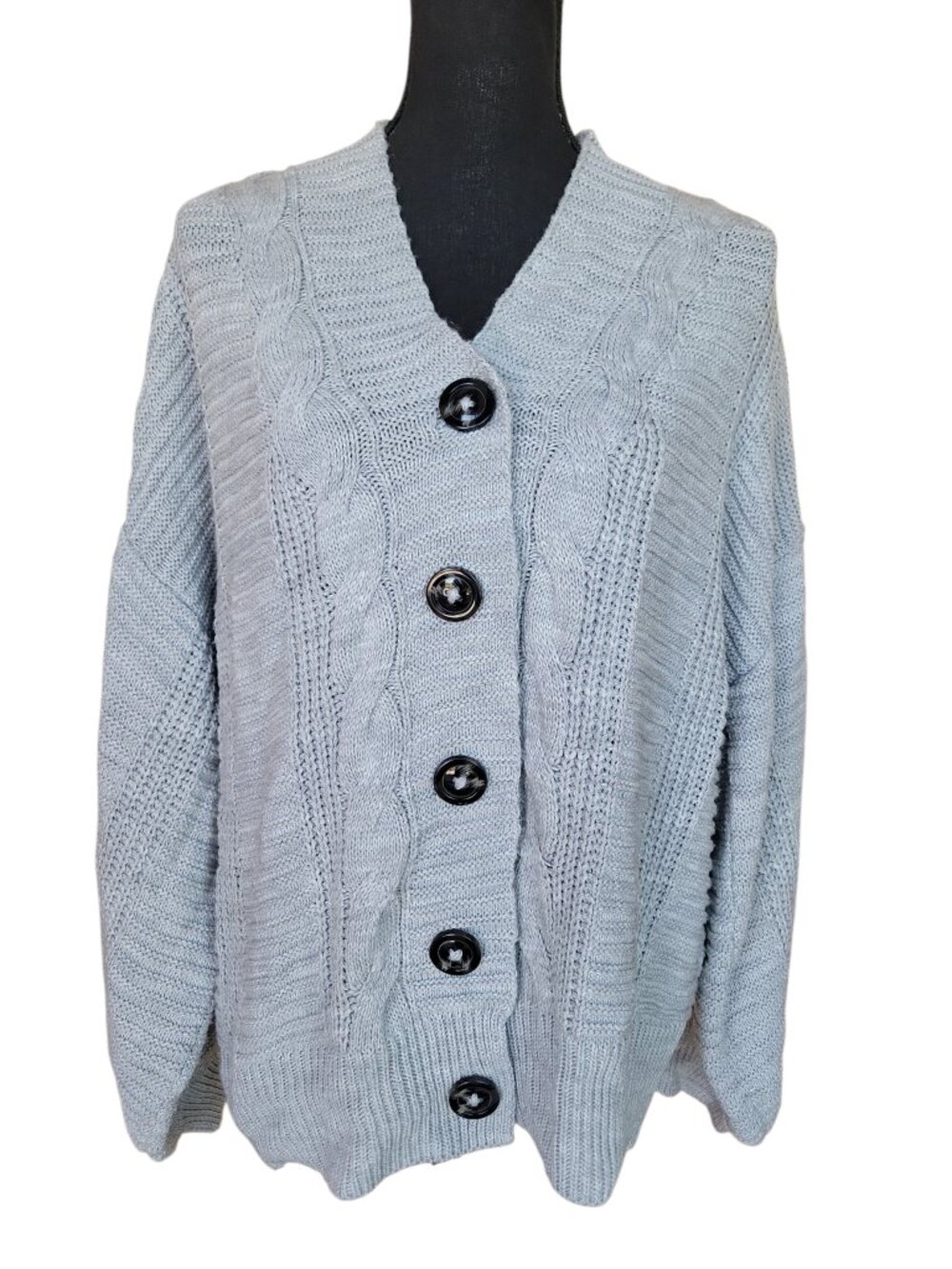 Love 83 Grey Cable Knit Button Front Cardigan Sweater Women's Size 3XL